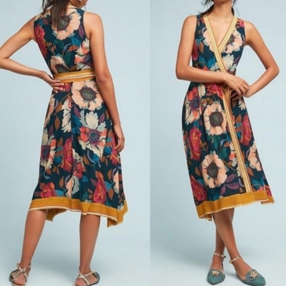 Floral Sleeveless Dress with Yellow Accents